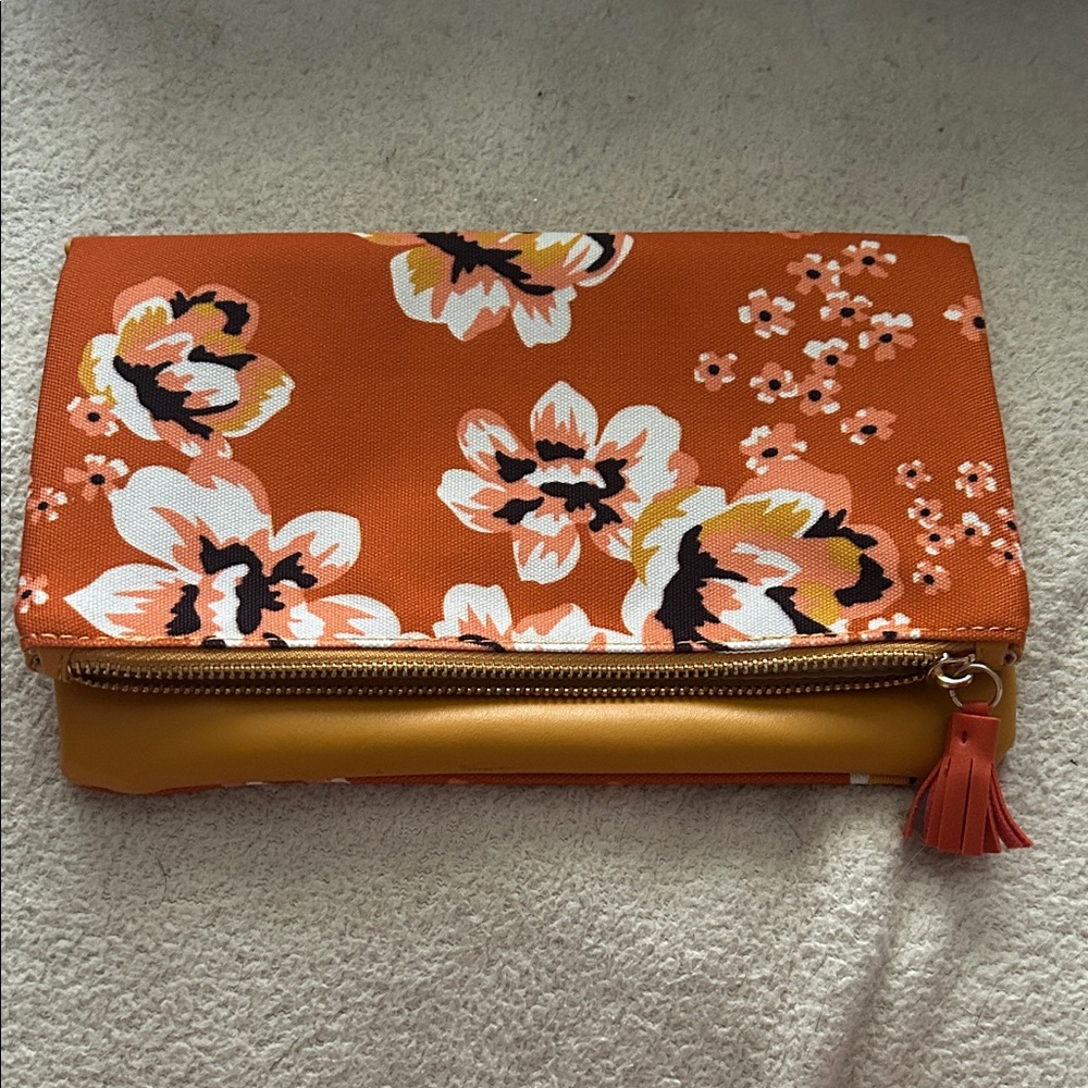 Rachel Pally Orange Floral Foldover Clutch with Yellow Accent